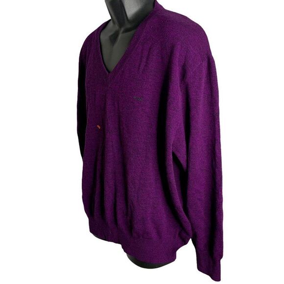 Vintage Mens Fila Italian Wool Sweater XL Purple V Neck Pullover Long Sleeves - Picture 6 of 7